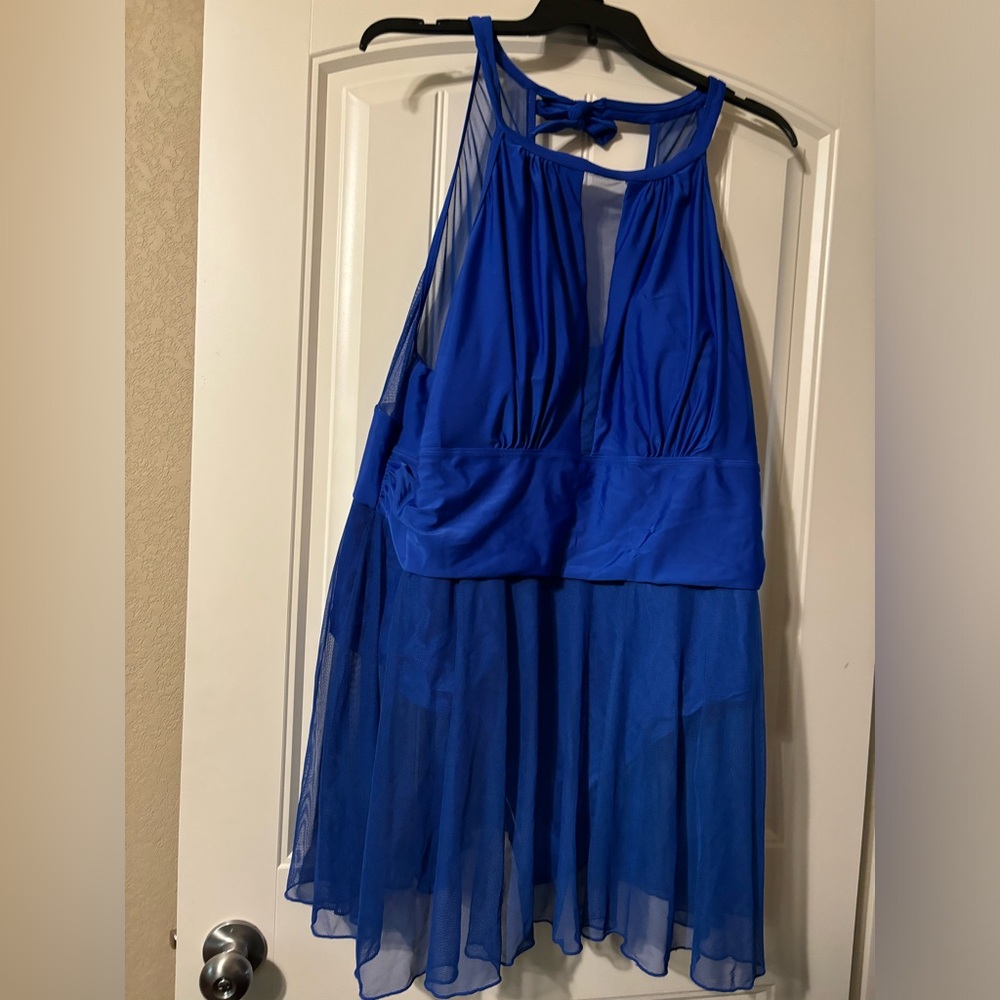 Bloomchic Knotted Back Mesh Insert Halter Swim Dress
